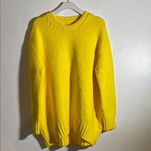 Lemon Yellow Crew Neck Sweater Chunky Cozy Knitted Sweater oversized